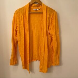 Chicos Women’s Linen Goldenrod Yellow Open Cardigan, 2 (like Large, Size 12)